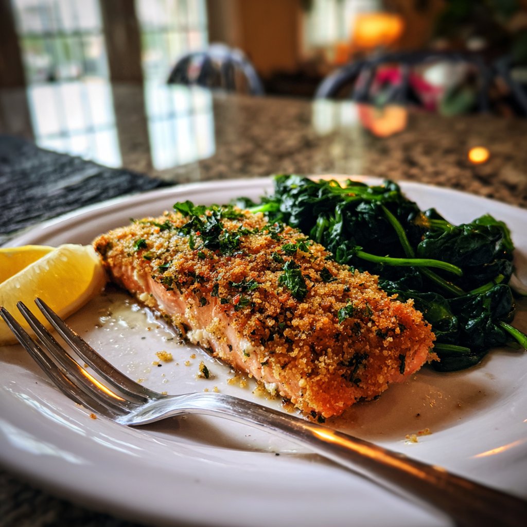 Herb-Crusted Salmon with Spinach