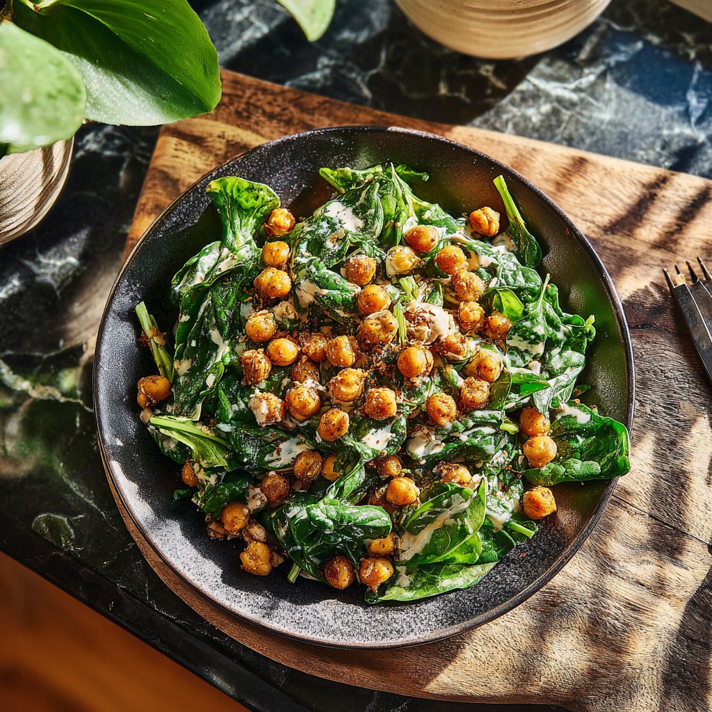 Crispy Chickpea and Spinach Salad